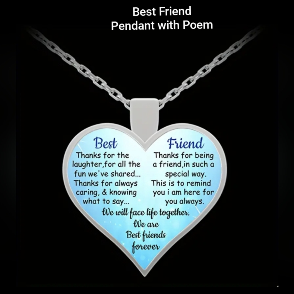 ❤️HEART PENDANT FOR 🩵Best Friend  on Stainless Steel Chain NWT 18"